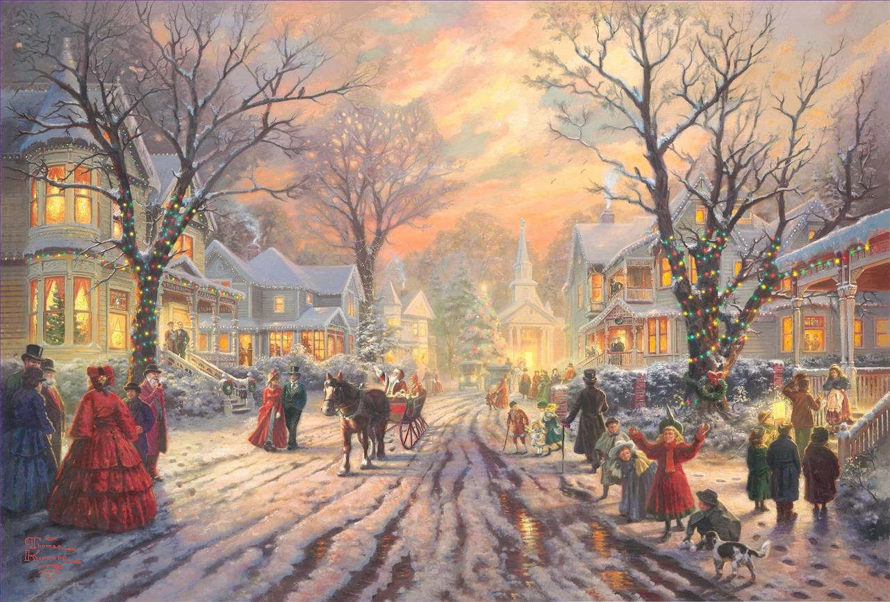 Un chant de Noël victorien Thomas Kinkade Peintures à l'huile